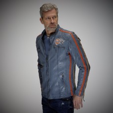 GULF Racing Men's leather jacket - blue