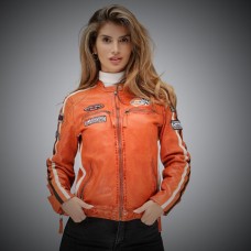 GULF Racing Women's leather jacket - orange